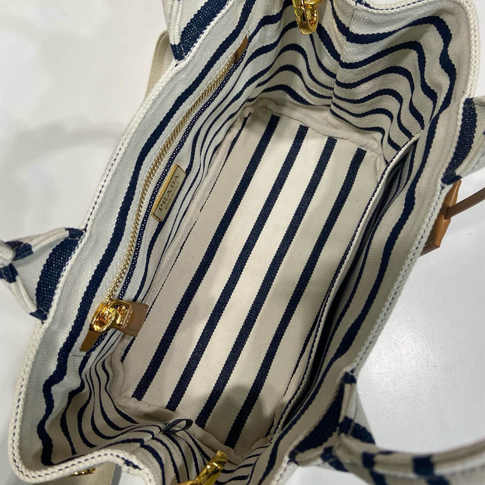 Pra*a Jardinière striped cotton canvas mini-bag