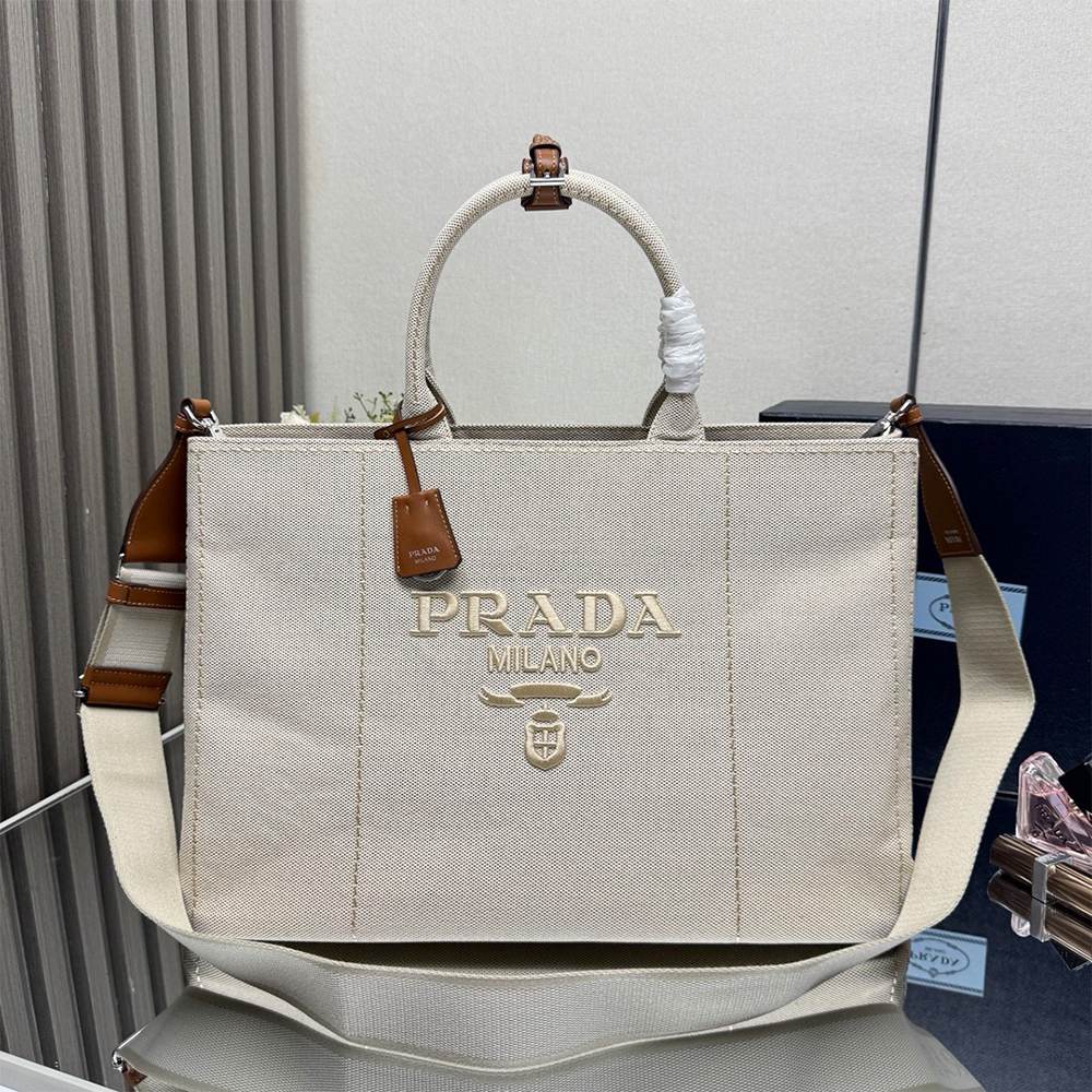Pra*a Jardinière extra-large cotton canvas tote bag(HIGH-END GRADE)