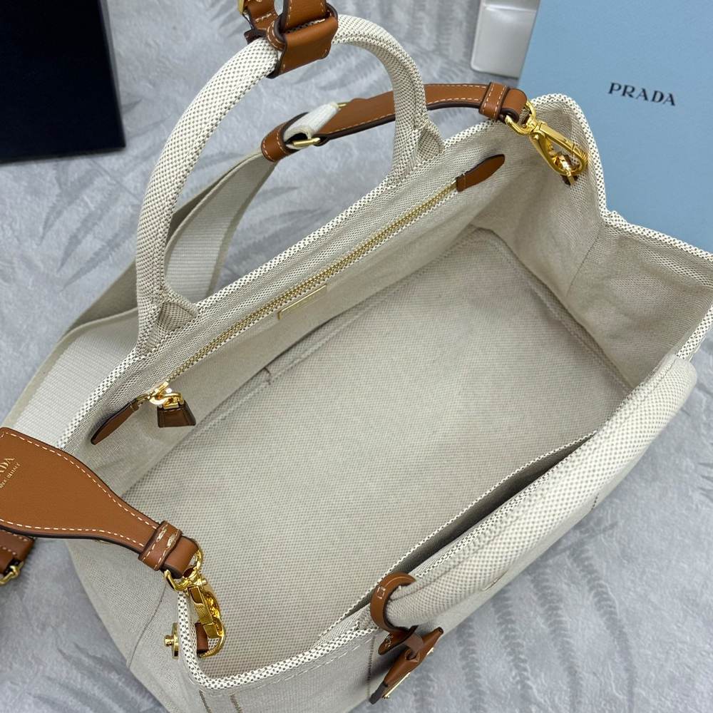 Pra*a Jardinière large cotton canvas handbag(HIGH-END GRADE)