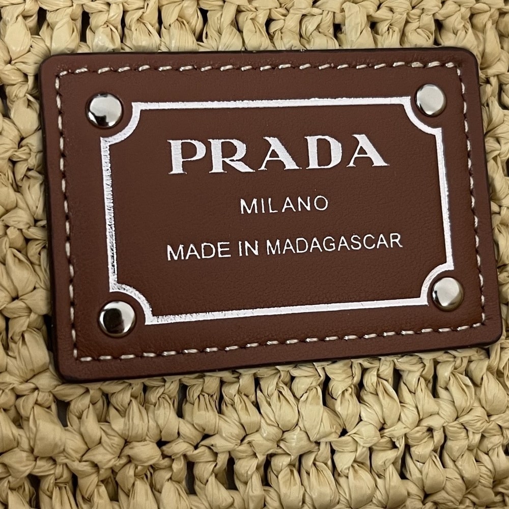 Pra*a Medium crochet and leather tote bag(HIGH-END GRADE)